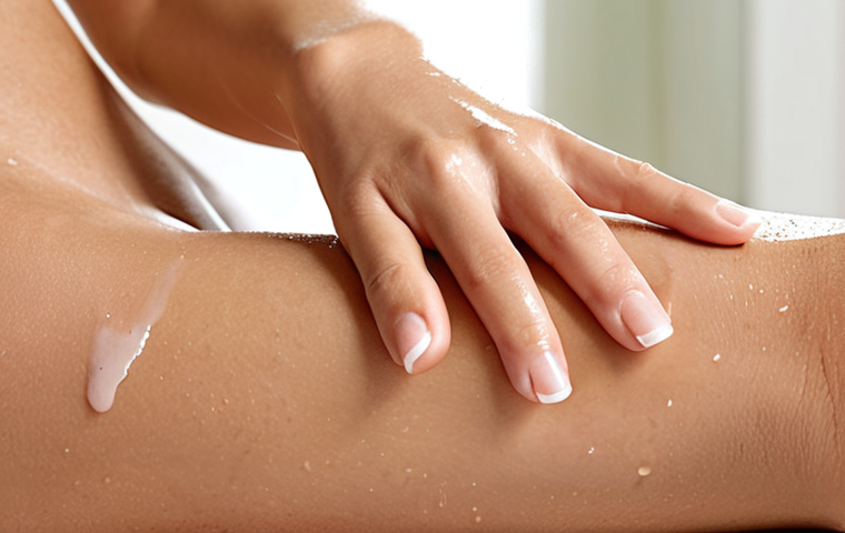 **Prompt:** A close-up shot of a woman's lower leg, freshly waxed, with a gentle hand applying a clear, soothing post-waxing gel. The skin should appear calm, hydrated, and slightly dewy, conveying immediate relief and a cooling sensation. Soft, natural light highlights the skin's smoothness. Subtle elements like blurred aloe vera leaves or chamomile flowers can be visible in the background, suggesting natural ingredients. Focus on comfort and healthy skin.