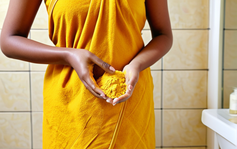 바디팩으로 피부결 개선 방법 - Turmeric & Gram Flour Body Pack**
A woman with perfect anatomy applying a turmeric and gram flour (...