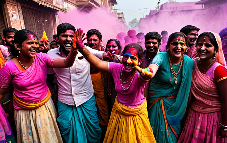 프로페셔널 왁스 히터 장단점 - A vibrant, colorful Holi celebration in Vrindavan, India. People are joyfully throwing colorful powd...