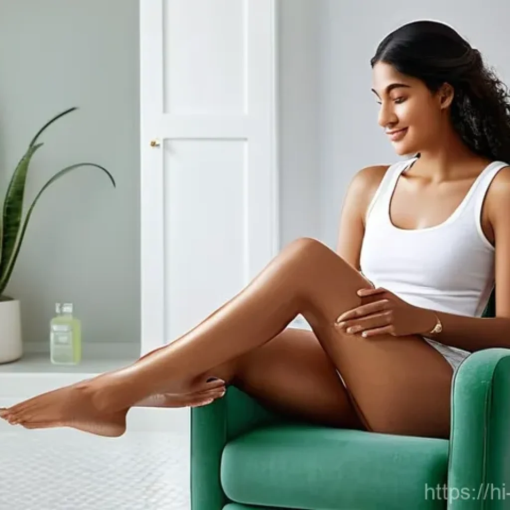 왁싱 시술 후 바르는 크림 추천 - **Prompt 1: Post-Waxing Soothe and Comfort**
    A young Indian woman, mid-20s, with a serene expres...