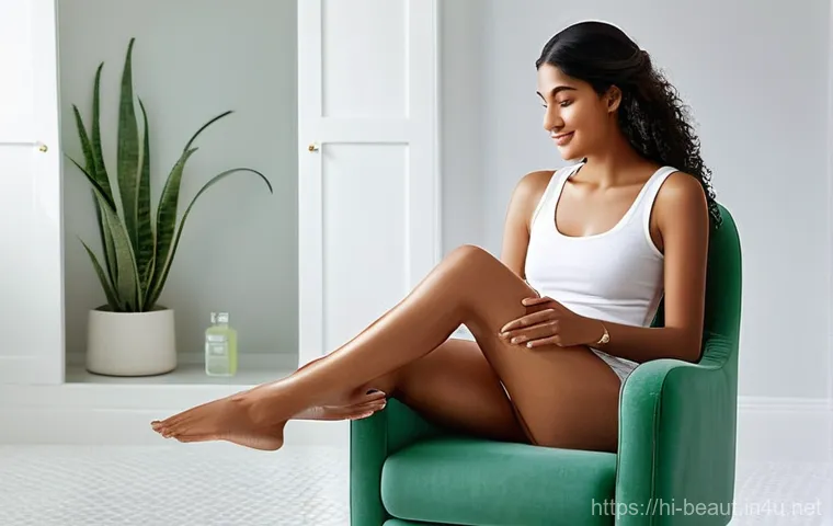 왁싱 시술 후 바르는 크림 추천 - **Prompt 1: Post-Waxing Soothe and Comfort**
    A young Indian woman, mid-20s, with a serene expres...