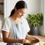 오가닉 왁싱 제품과 합성 제품 비교 - **Prompt for Natural Waxing (Homemade)**
    "A serene young woman, in her late 20s, with a warm, na...