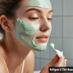 브랜드별 얼굴 전용 필오프 왁스 비교 - A close-up, hyper-realistic image of a sensitive-skinned woman applying a light, creamy face peel-of...