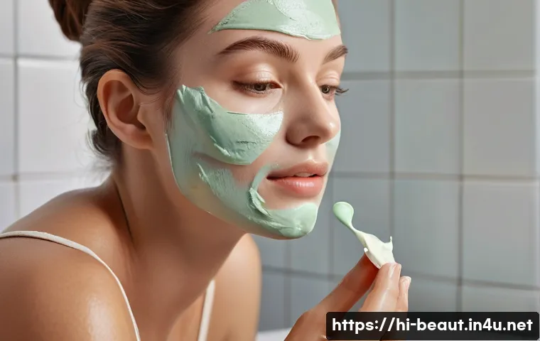 브랜드별 얼굴 전용 필오프 왁스 비교 - A close-up, hyper-realistic image of a sensitive-skinned woman applying a light, creamy face peel-of...