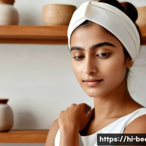 모공 수축용 클레이 마스크 추천 - A serene skincare scene featuring a young Indian woman with medium brown skin applying a natural ben...